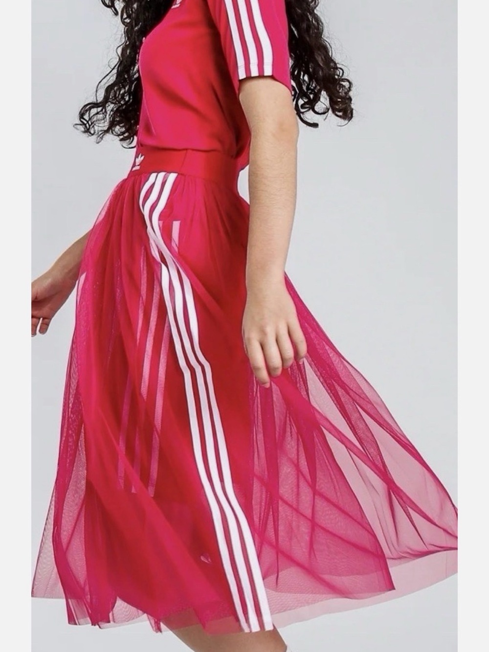 adidas Originals Sleek Three Stripe Mesh Tulle Skirt in Pink - Picture 7 of 16
